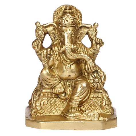 Kartique Brass Ganesh Bhagwan Idol Sitting in Blessing Posture on Gold ...