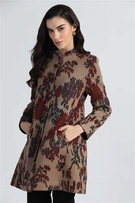 Buy PLUSH FLORAL JACQUARD KNITED COAT Online in India