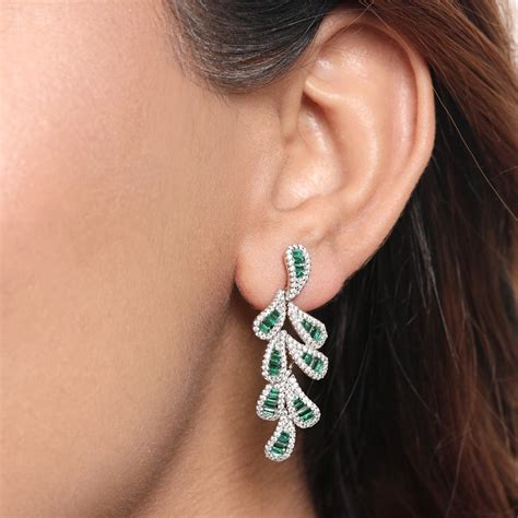 Elegant Leaf Pattern Rhodium Plated 925 Sterling Silver Stud Earrings ...
