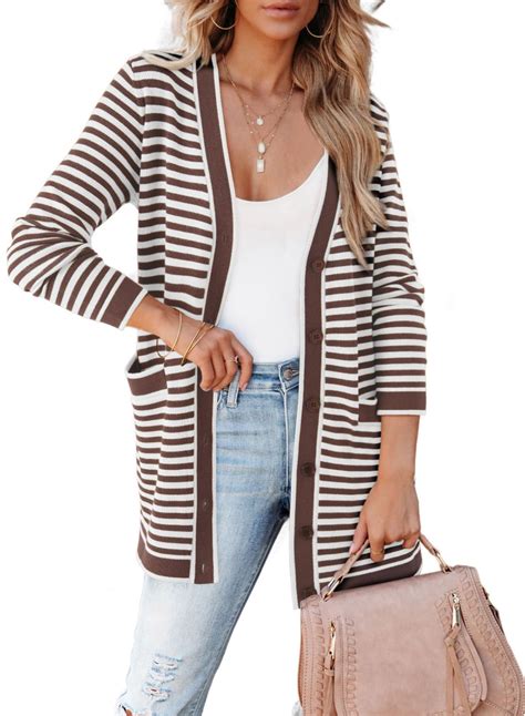 Dokotoo Cardigan Sweaters for Women Casual Striped Long Cardigan for ...