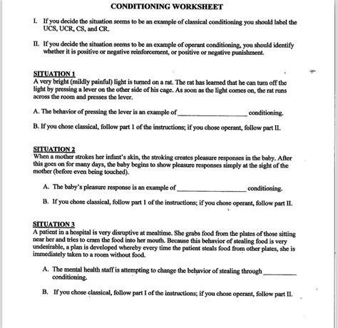 Solved CONDITIONING WORKSHEETI. If you decide the situation ...