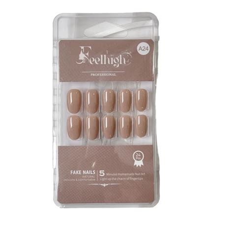 Buy 24 Press On Nails Feelhigh Nail Tips Natural Reusable Stick on ...