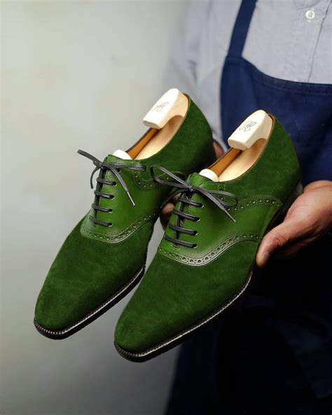 Green Suede Leather Elowen Brogue Oxfords - Formal Shoes - SS23 ...