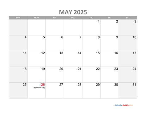 May Calendar 2025 with Holidays | Calendar Quickly