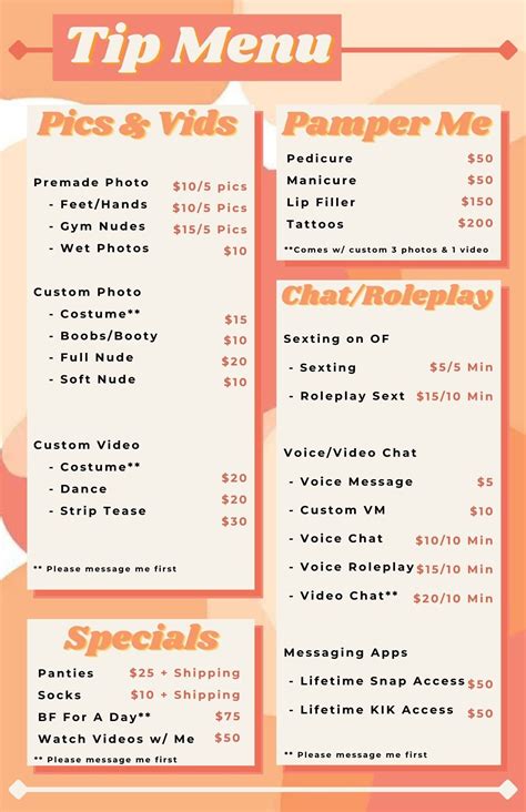 Price List Onlyfans Menu Template