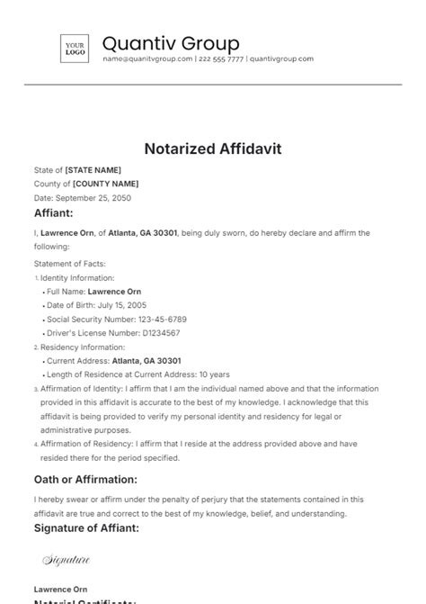 Free Notarized Affidavit Template to Edit Online