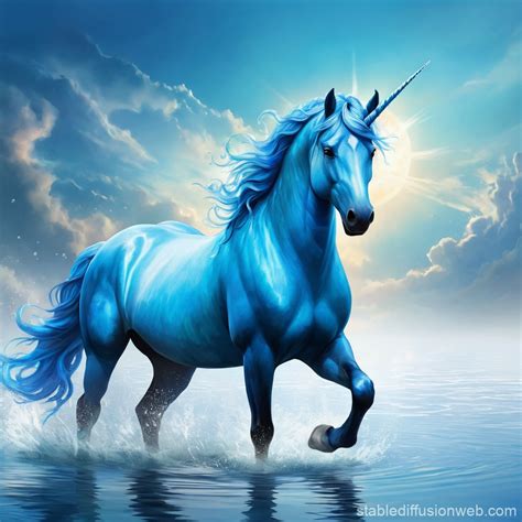 Blue Unicorn in Water Scene | Stable Diffusion Online