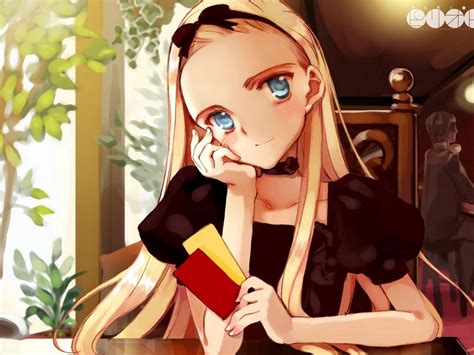 Download wallpaper 1024x768 anime, girl, blonde, cafe, cards, look ...