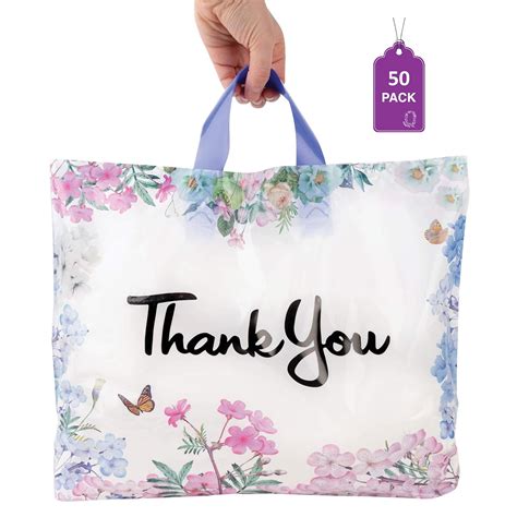 Buy Thank You Bags for Business 50 Pack 15 W x 12 H Floral Plastic ...
