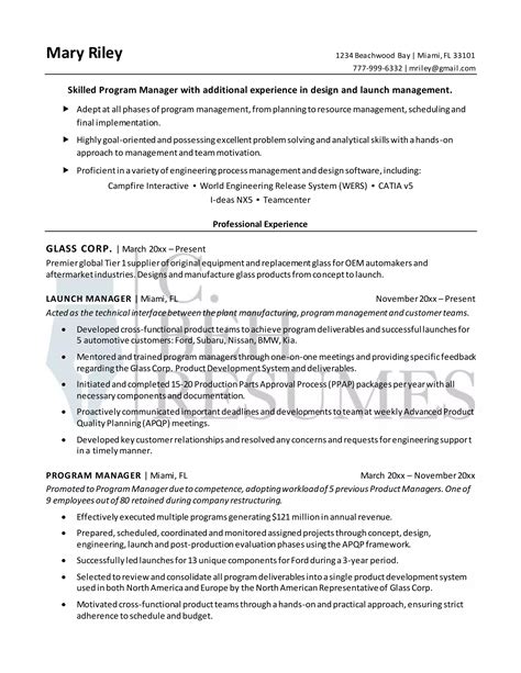 Image result for Program Manager Resume Sample