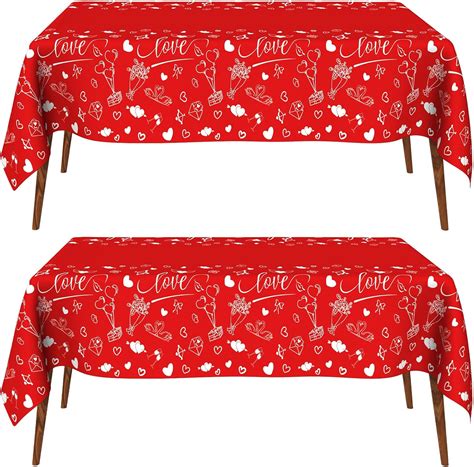 Amazon.com: Valentines Tablecloth, 2 PCS Red Heart Valentine's Day ...