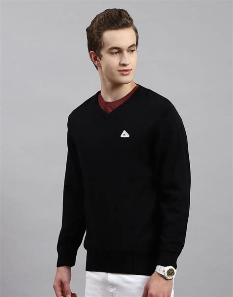 Buy Men Black Solid V Neck Full Sleeve Pullover Online in India - Monte ...