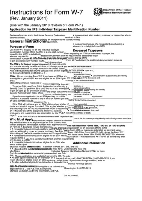 Instructions For Form W-7 - Application For Irs Individual Taxpayer ...