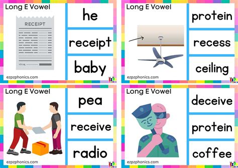 Look at the image and clip the correct word Long e vowel ei words Clip ...