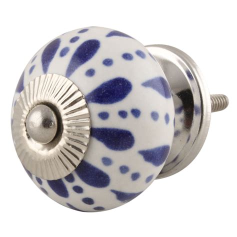 White & Blue Ceramic Floral Knob