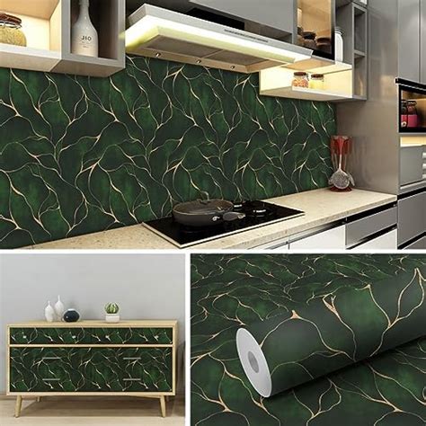 WallDaddy Green & Golden Marble Wallpaper for Kitchen Waterproof and ...