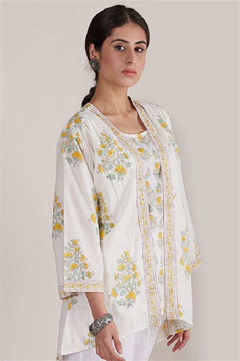 Buy Yellow Block-Printed Cotton Kimono | White Kimono for Women ...