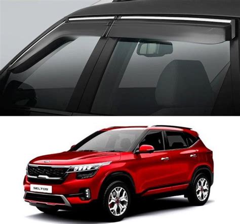 Alpine Premium Quality Door/Sun Rain Visor Guard for Seltos With Chrome ...