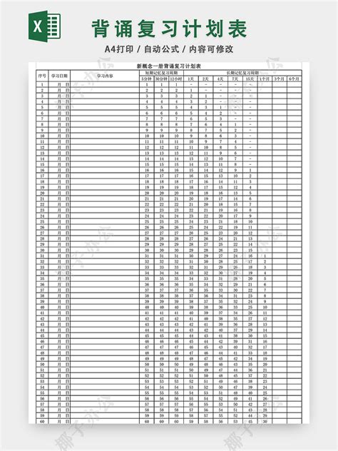 新概念英语背诵复习计划表EXCEL模板-椰子办公