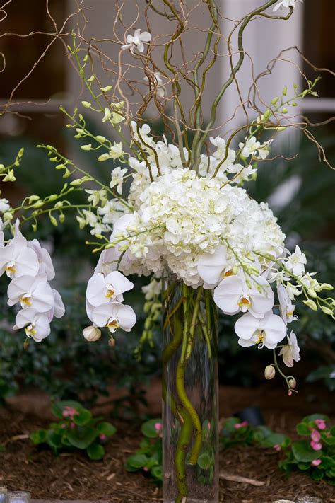 White Hydrangea and Cymbidium Orchid Centerpiece