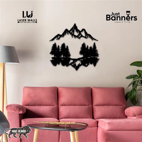Large Mountain and Forest Wall Art, Mountain Silhouette Wall Decor ...