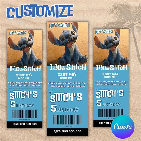Lilo & Stitch Ticket Invitation, Lilo and Stitch Birthday Invite, Lilo ...