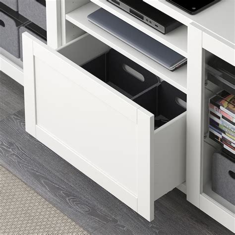 BESTÅ TV bench with drawers, white/Hanviken/Stubbarp white clear glass ...