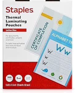 Staples Thermal Laminating Pouches, Clear Lamination Pack with ...