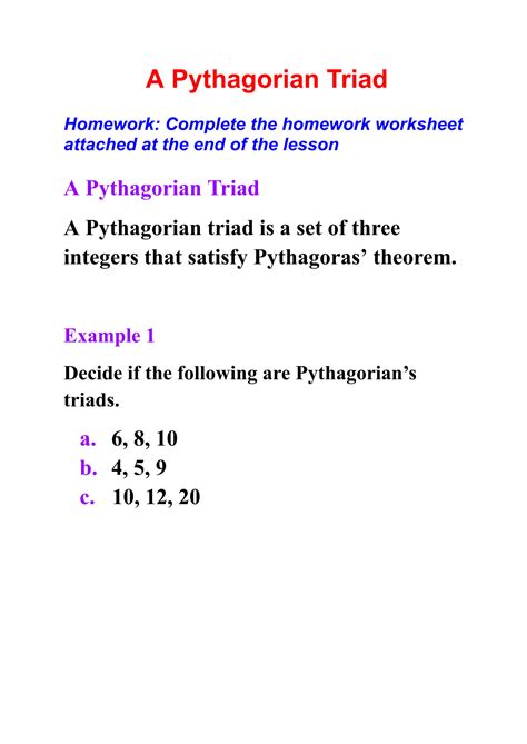 SOLUTION: Lesson 5 a pythagorean triad - Studypool