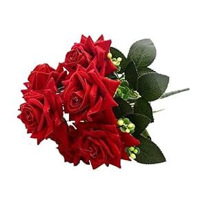Buy Artificial Red Rose Flower Bunch | Realistic Faux Flowers for Home ...