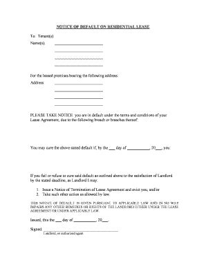 Notice of Default on Residential Lease - Blank Fillable Template | Fill ...