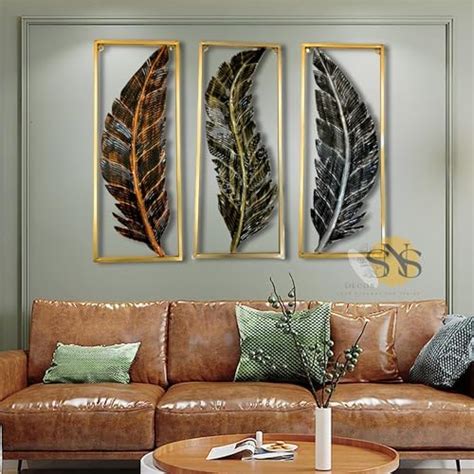 SNS DECOR Metal Frame Leaf Set of 3 Wall Art Decorations | Modern ...