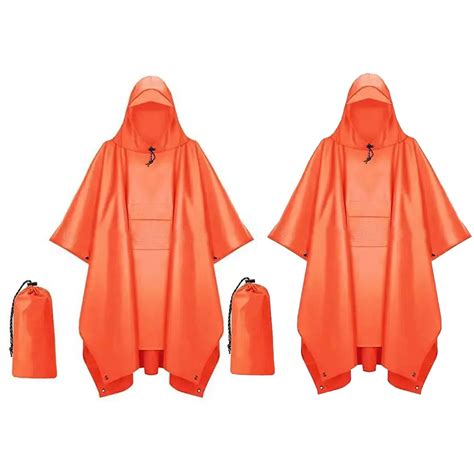 AUQ 2Pcs Rain Poncho 100% Waterproof PU Coated Rain Ponchos for Adults ...