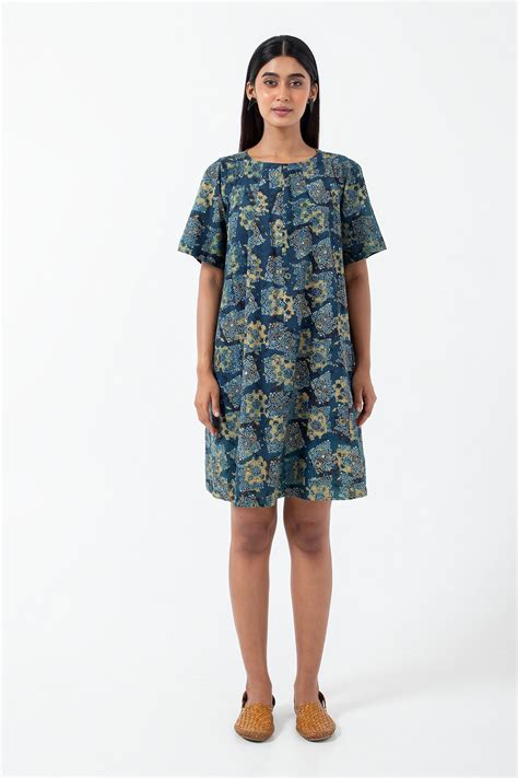Block printed Atypical Seagreen Zero Waste Dress | Inkriti