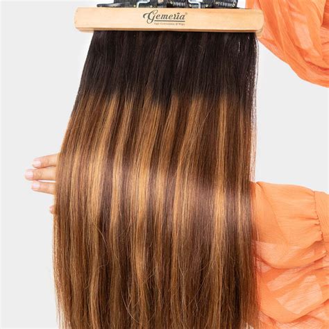 Seamless Golden Brown Balayage 7 Set Clip-In Hair Extensions | Gemeria Hair
