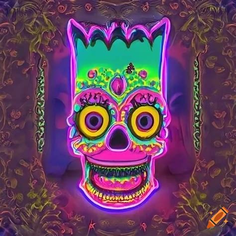 Neon day of the dead style portrait of bart simpson on Craiyon