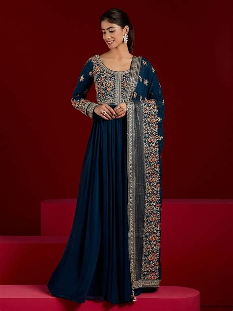 Buy Libas Art Blue Yoke Design Georgette Anarkali Suit With Dupatta ...