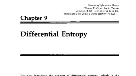 Chapter 9: Differential Entropy in Information Theory (Elements-246-259 ...