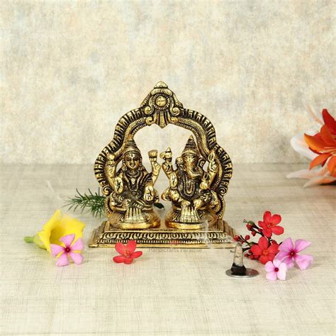 Buy Handicrafts Paradise Metal Laxmi Ganesha Statue Lakshmi Ganesha ...