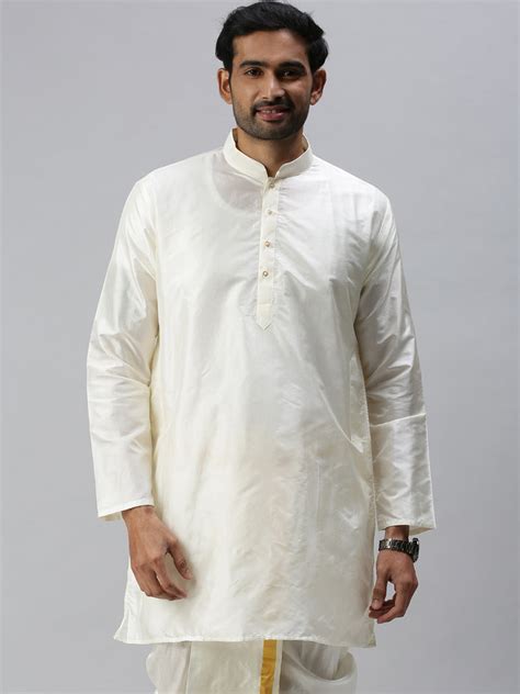 Buy Mens Pure Silk Kurta | Medium Length Pocket Kurta | Ramraj Cotton