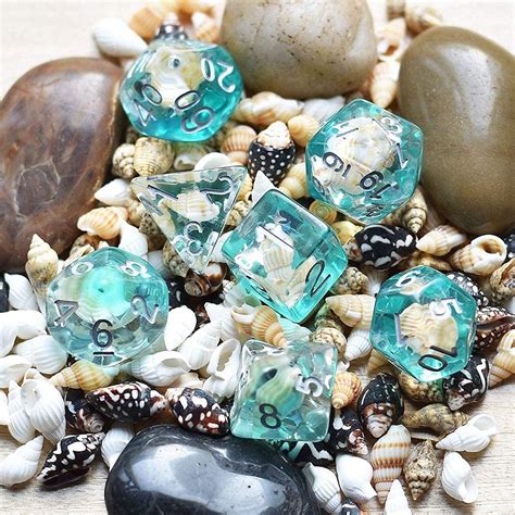 Buy Cusdie Green Shells Dice Set Polyhedral Conch Dice Sets for ...