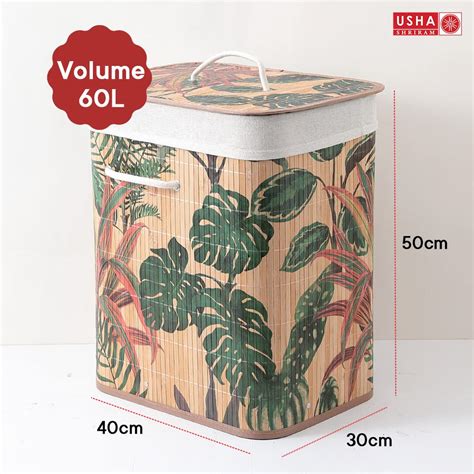 USHA SHRIRAM Foldable Bamboo Laundry Basket With Lid (60L) – GB Usha