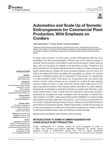 Large scale - PLANT TISSUE CULTURE - REVIEW published: 18 February 2019 ...