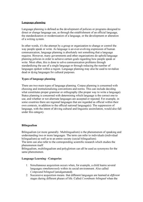 Terms module 5 - Important notes of linguistics - Language planning ...