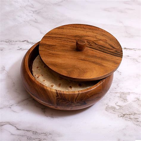 Buy KOMAL TEXTILES Wood Chapati Box, Wooden Hot Pot Roti Dabba with Lid ...