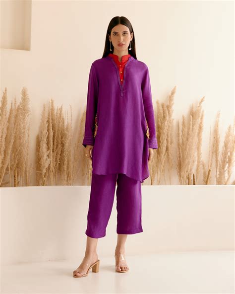 Buy Purple Double Collar Shirt Online - Chique