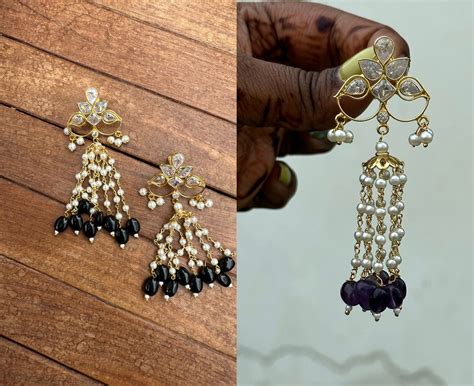 Uncut diamond pearl hanging jhumkas – Alluring Accessories