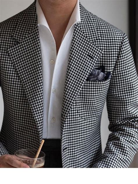 Houndstooth Tweed Blazer Men: Black and White Check, Custom Fit in 2025 ...