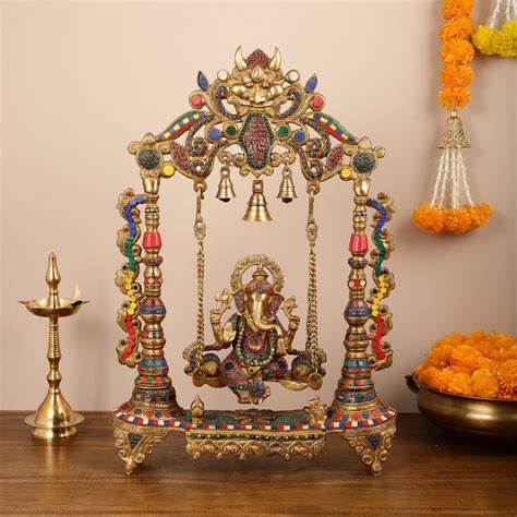 Brass Ganesha on swing large idol – Budhshiv.com