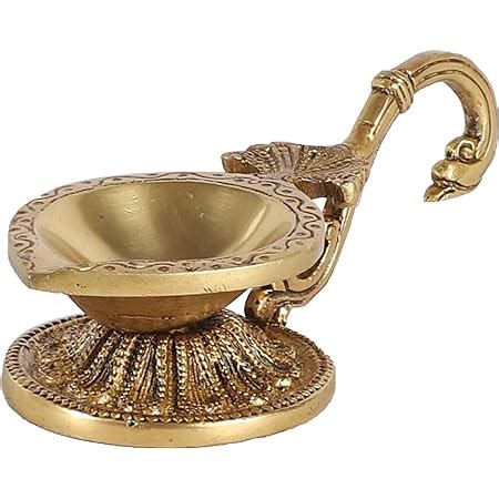 Buy Two Moustaches Ethnic Handcarved Brass Diya with Curved Handle ...